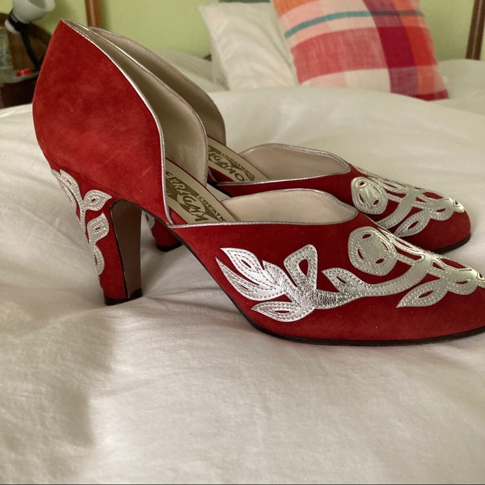 Salvatore Ferragamo Suede Calf Heels 8.5